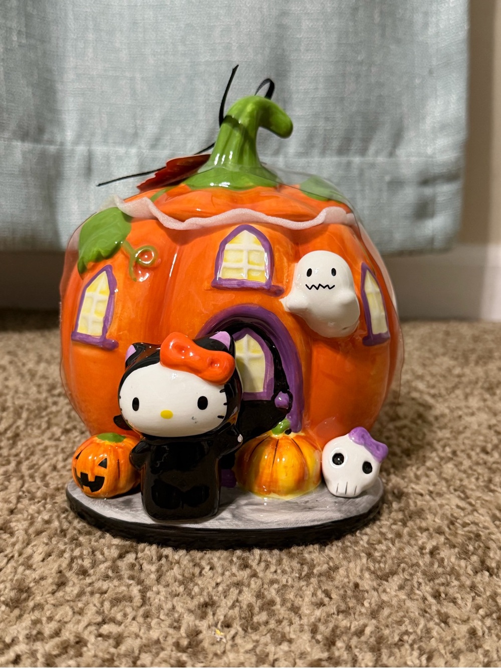 Hello Kitty Pumpkin House Ceramic Candy Bowl- Orange, Green, Purple, White
